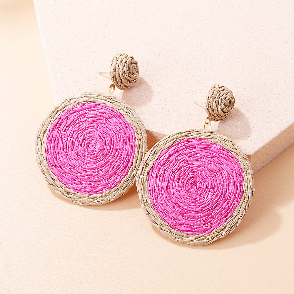 Wholesale Vintage Hand Made Straw Rope Earrings